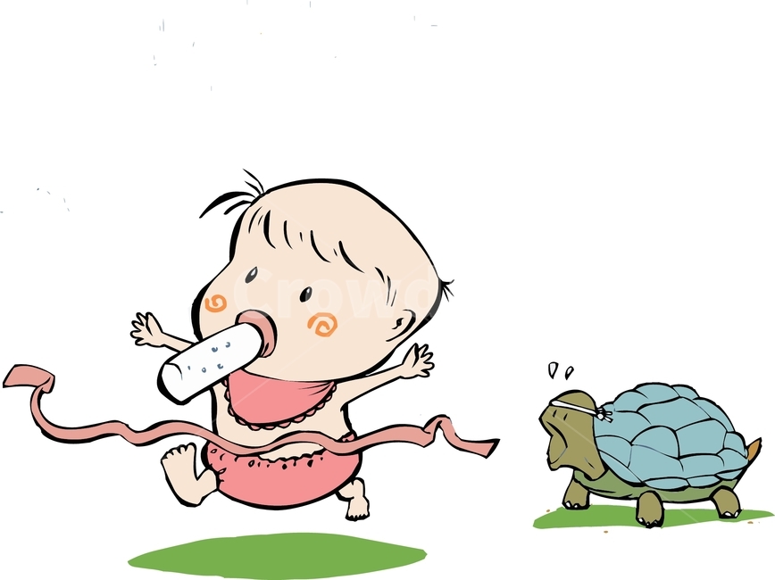 ai,일러스트,일러스트레이션,삽화,만화,디자인,아트클립,클립아트,그림,상업미술,벡터,콘셉트,콘셉,컨셉,사람,인물,인간,캐릭터,관계,풍자,동작,행동,상황,행위,표현,기분,표정,감정,느낌,시추에이션,소스,웹,앱,아이,아기,간난아이,애기,기저귀,분유통,달리기,1등,일등,우량아,튼튼,건강,거북이,느림,동물,식은땀,경주,느림보,느릿느릿,당황,토끼와거북이,그래픽,일러스트레이션,graphic,illustration