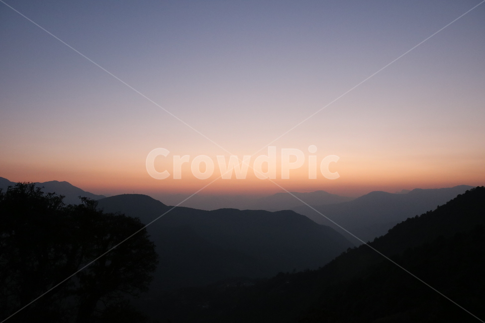 아침,산,경치,일출,네팔