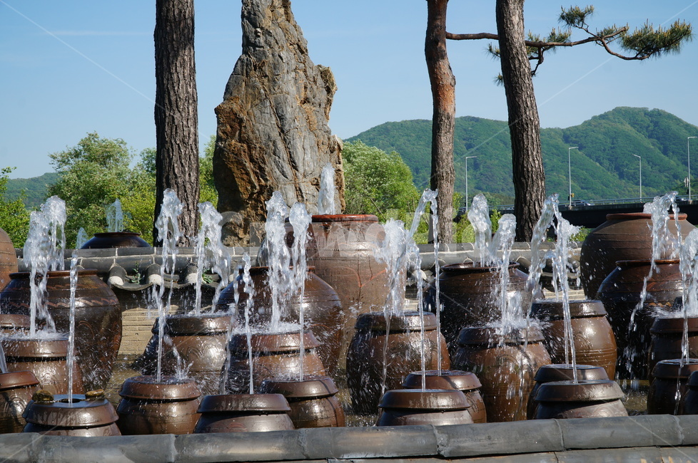 항아리,분수,풍경,나무,산