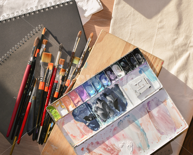팔레트,파레트,붓,물감,수채화,수채도구,공책,미술도구,그림