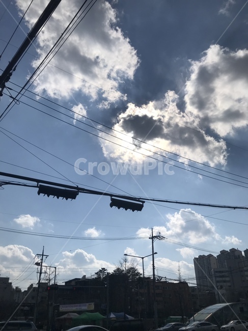 하늘,구름,전깃줄,가로등,풍경,자연