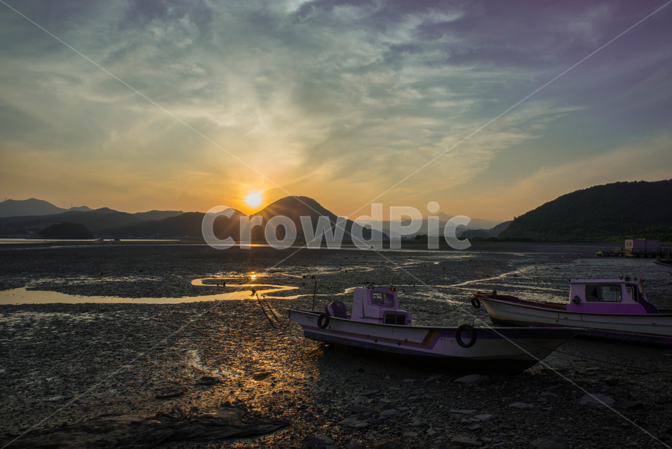 하동,하동푸구,노을,갯벌,어선,일몰,자연,풍경,nature,landscape,해변,바다,beach,sea,transportation,교통,watercraft,선박,vehicle,차량,flare,플레어,light,빛