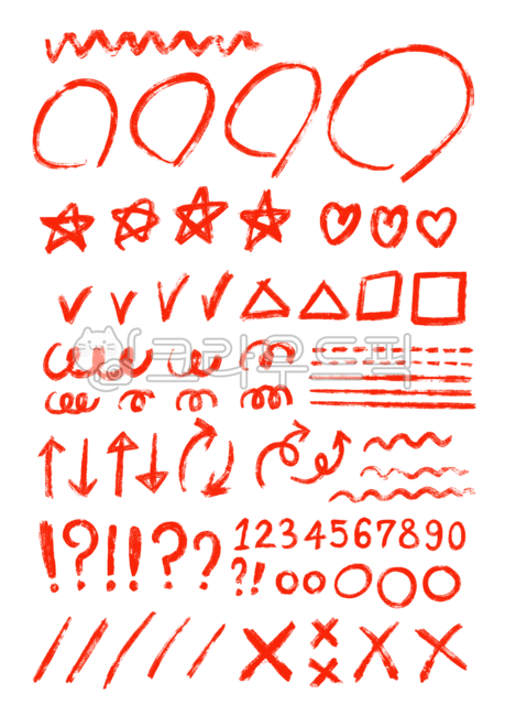 crayon,star,arrow,asterisk,Organize notes,check,take notes,heart,Exclamation mark,emphasis,color pencil,red pen,circle,question mark