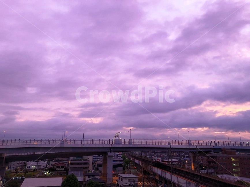 일본,자연,보라빛,전철,예쁜,도시,풍경,city,landscape,road,도로,freeway,고속 도로