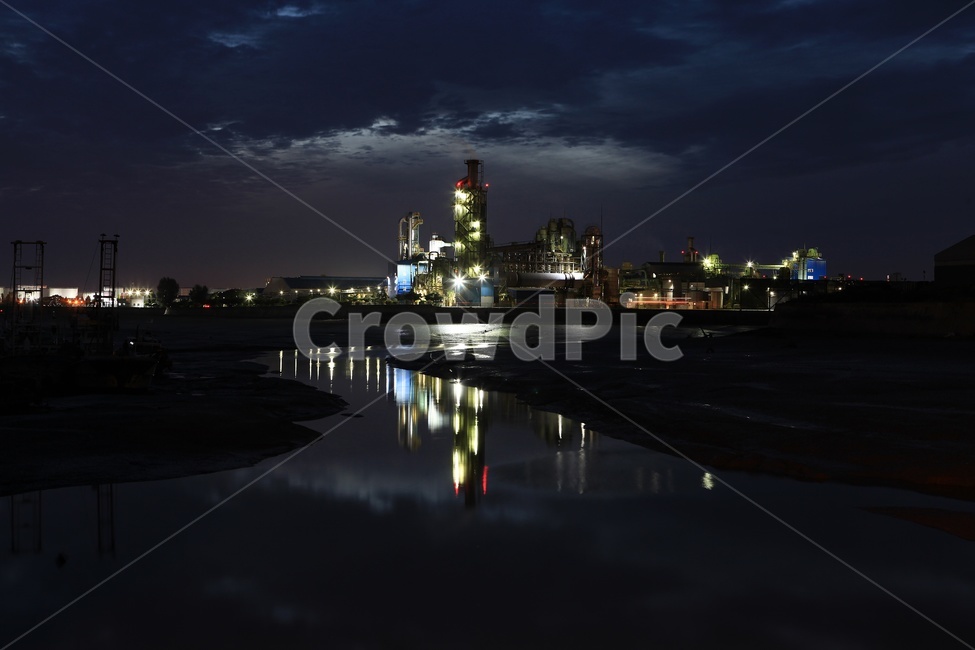 night view,tidal valley,reflection,winter landscape,Bukseong Port