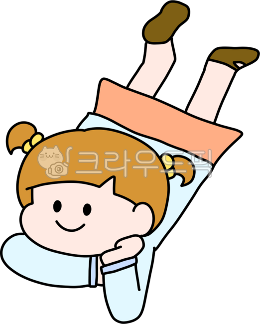 여자아이,어린이,어린이일러스트,양갈래,머리끈,치마,엎드려있는,일러스트
