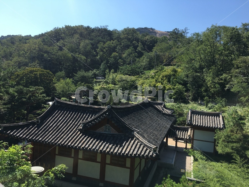 가을,하늘,한옥,도서관,지붕,산,나무,풍경,자연
