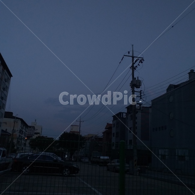 차,저녁,가로등,전봇대,하늘,남색,픙경