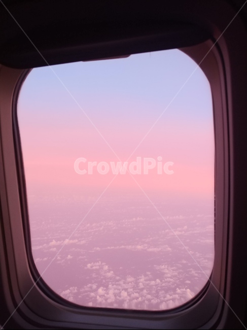 sky,atmosphere,pink,nature,feeling,pink sky,Outside the airplane window,cloud,airplane,sight,Emotion,travel