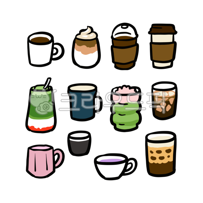 Stickers,Coffee,Journal Decorating,Hand-drawn,Illustration,Cute,Drink,Tea,Matcha,Takeout,Mug,Various,Cups,Diary Decorating