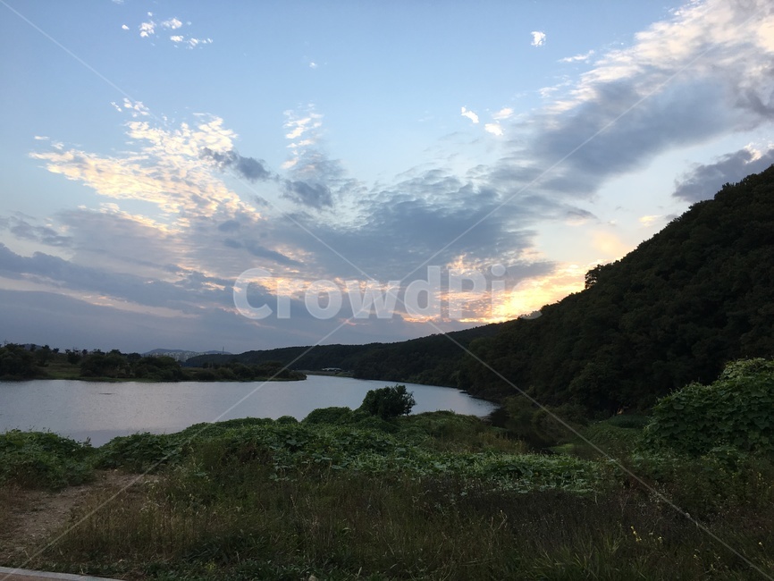 노을,석양,해넘이,구름,강변