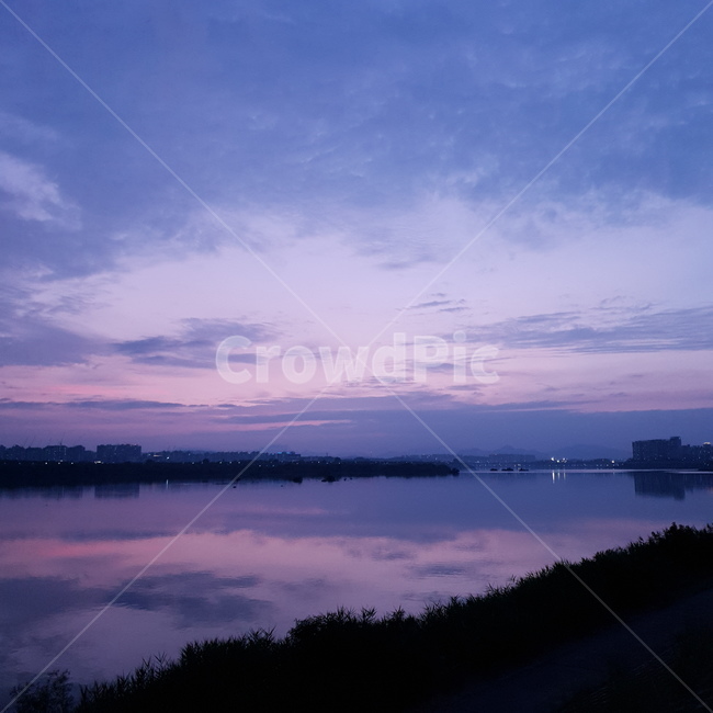 물,저녁,하늘,구름,보라,purple,reflection,남양주,반영,water,sky,cloud,색감