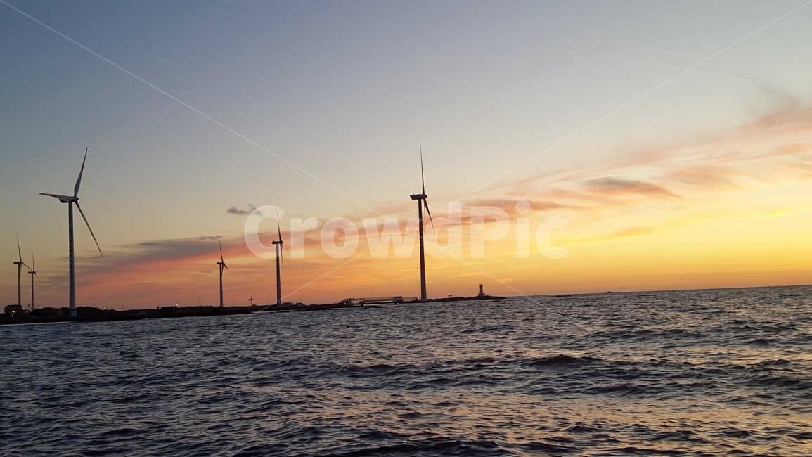 wind generator,ocean,sunset,jeju island,sea sunset