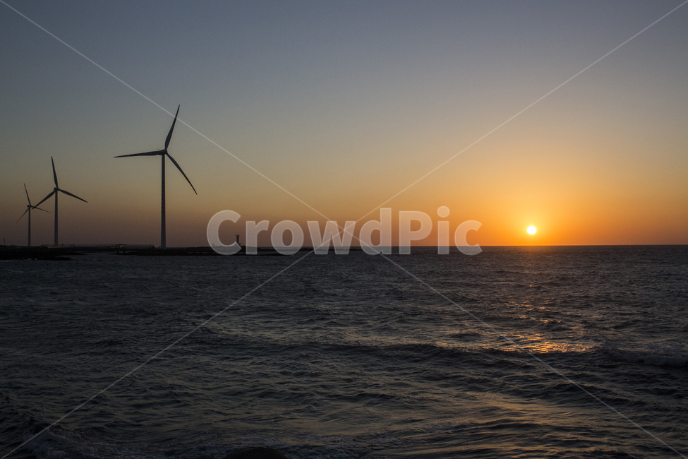 일몰,일출,해,태양,바다,풍경,경치,노을,풍차,에너지산업,energy industry