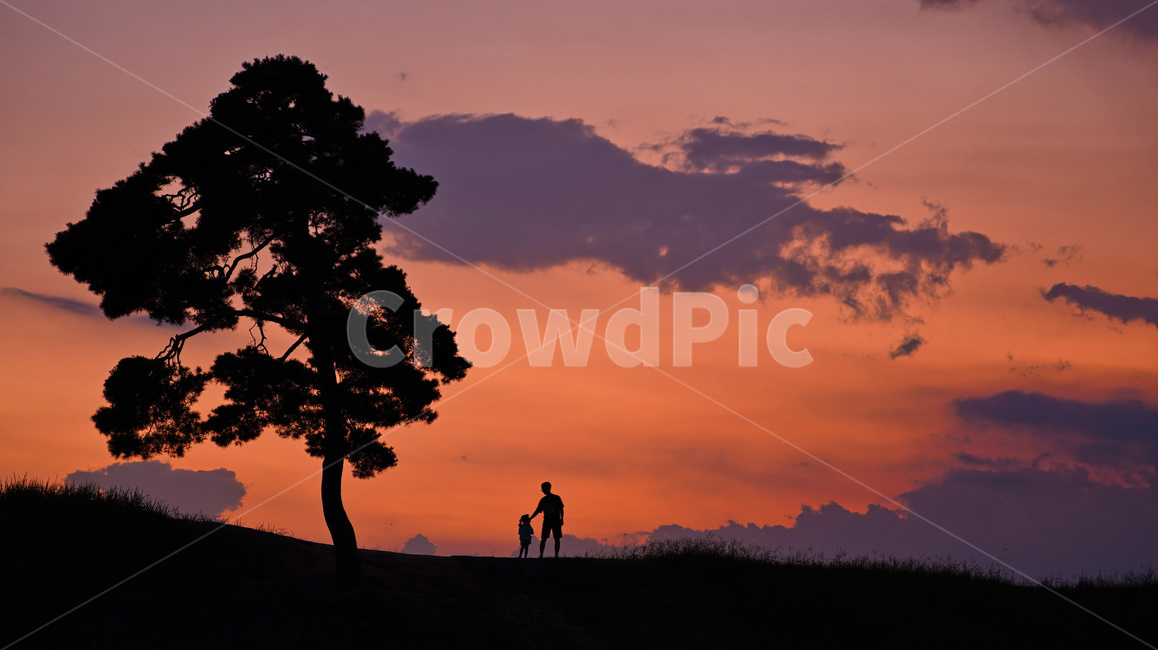 가을,붉은노을,노을,일몰,따뜻한느낌,들판,부모와아이,부모,함께