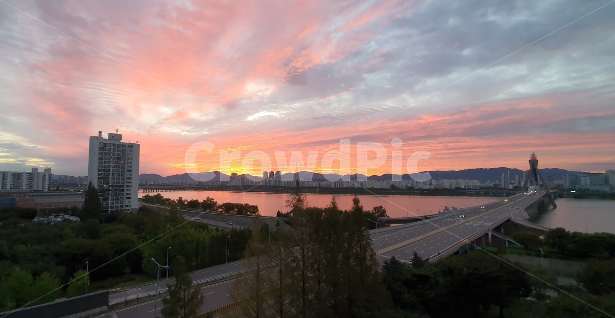 한강,새벽,노을,다리,대교,river
