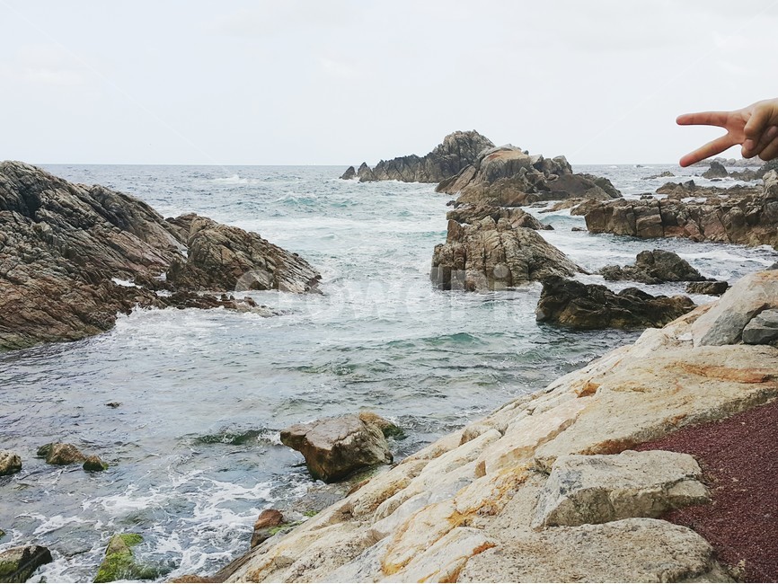 바다,바위,파도,바람,하늘,파란바다,풀,nature,stone,sea,파랂하늘,구름,sky,브이,v,자연,풍경,nature,landscape,사람,인물,인간,human,person,신체일부,몸,body,promontory,곶