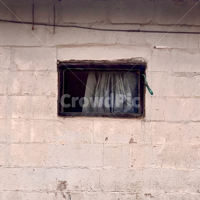 벽,wall,창문,커튼,아날로그,폐건물