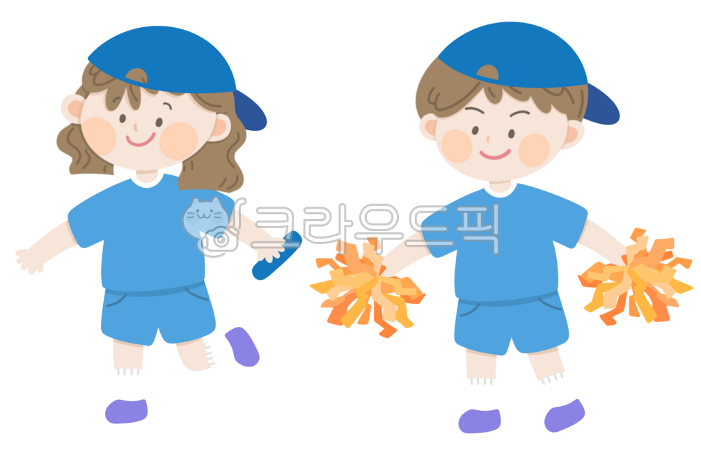 남자아이,여자아이,남아,여아,학생,어린이,어린아이,운동,운동회,체육대회,대회,경기,응원,치어리더,치어리딩,응원도구,수술,응원단장,단장,팀,모자,캡모자,볼캡,블루,파랑,청팀,바톤,바통,달리기
