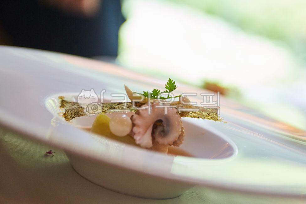 French cuisine,restaurant food,dining,food styling,food photography,octopus dish,bowl,food,French restaurant,formal dinner,meal,dish,appetizer,cooking