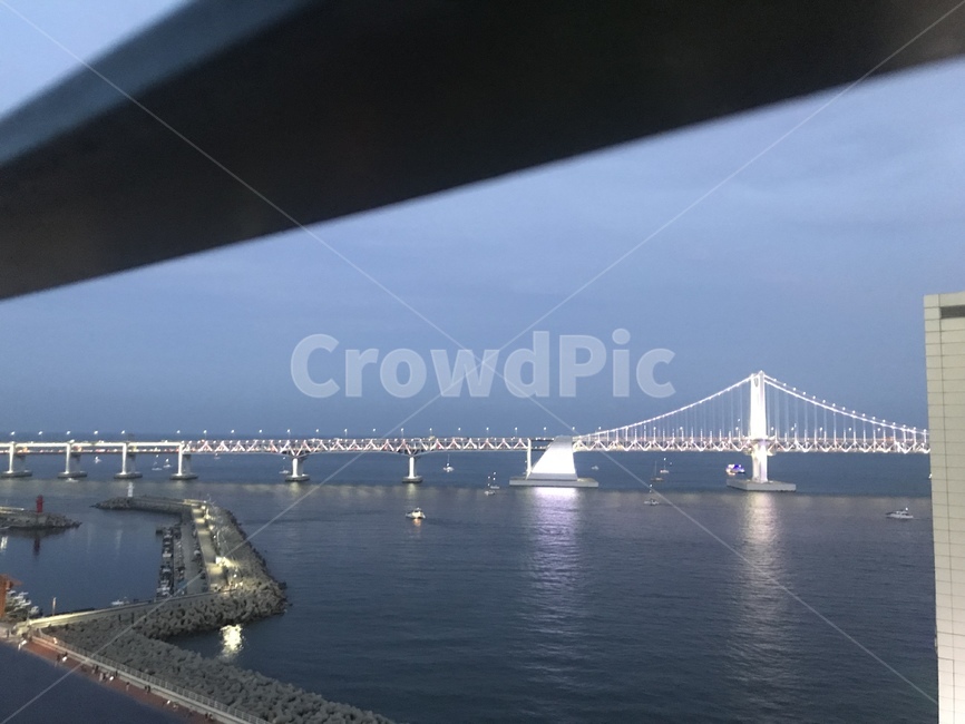 부산,바다,광안리,광안대교,저녁되기전