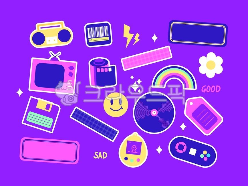 TV,game machine,hand drawing,icon,retro,sticker,diskette,newtro,picture,flower,radio,background,vintage,record,illustration