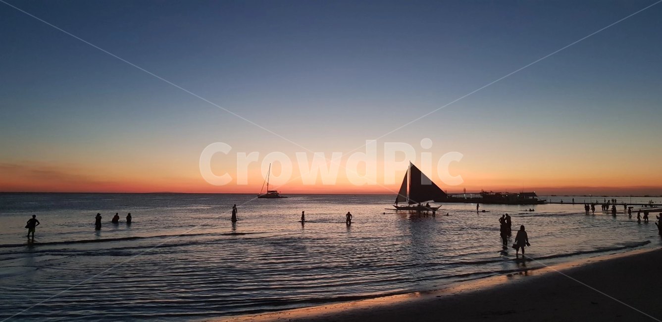 보라카이,화이트비치,boracay,whitebeach,sunset,일몰,바다,vessel,용기,watercraft,선박,boat,human,인간