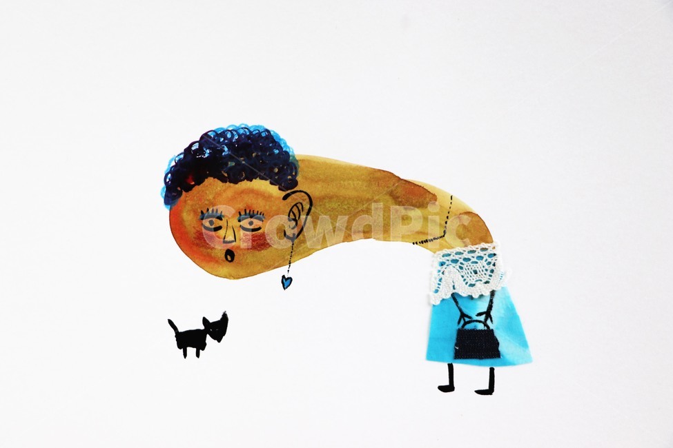 아줌마,개,손그림,일러스트,만남