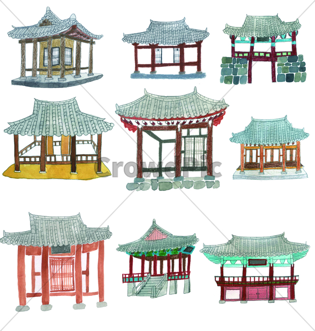 handdrawing,korea,paint painting,watercolor,Hanok,hand drawing,premises,koreanstylehouse,house