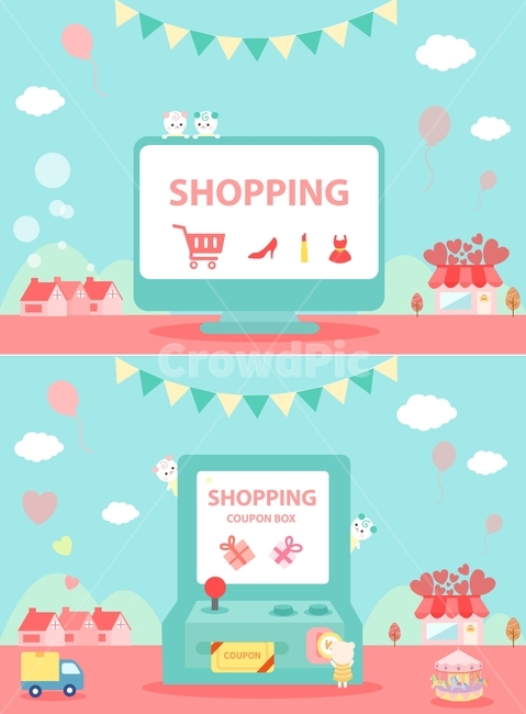 모니터,게임기,쇼핑,쿠폰,풍선,이벤트,팝업,일러스트,쇼핑,shopping,그래픽,일러스트레이션,graphic,illustration