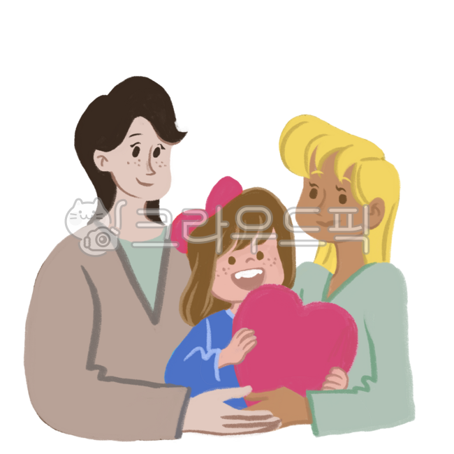 Female-female parent-daughter family illustration,two mothers and daughter drawings,female same-sex parent-daughter family,same-sex parent-daughter love expression,lesbian parent-daughter character,family,parents,children,mother,daughter,love,h