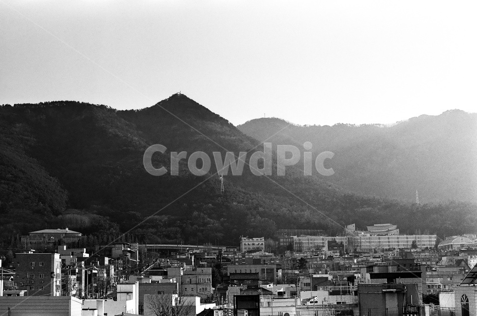 대구앞산,산,건물,흑백사진,mountain,도시,풍경,city,landscape,흑백,모노톤,monochrome,black and white