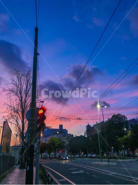 light,빛,가로등,붉은노을,노을,하늘,sunset,일몰