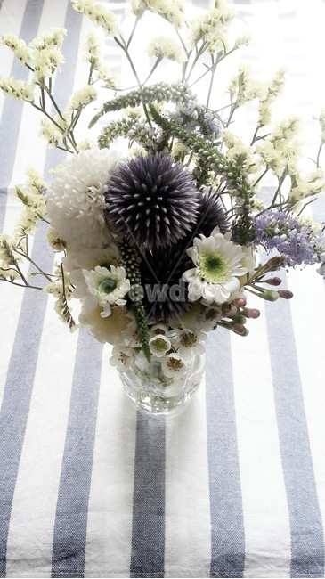 꽃,식물,테이블,스트라이프,화병,유리병,장식,꽃다발,조화로운,아름다운,flowers,plants,table,stripe,테이블보,줄무늬,beautiful