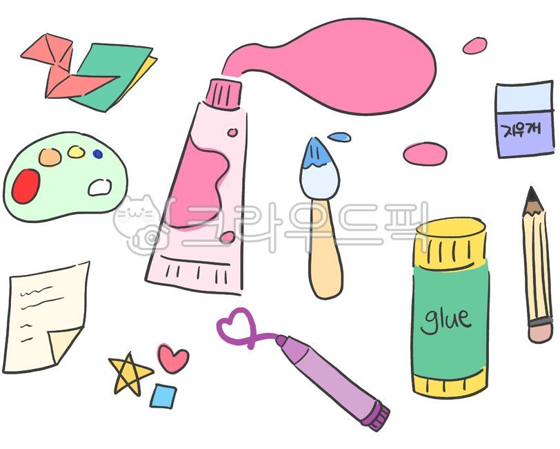 미술도구,미술환경구성,붓,색종이,물감,지우개,연필,풀,꾸미기,종이,팔레트,미술용품,미술일러스트