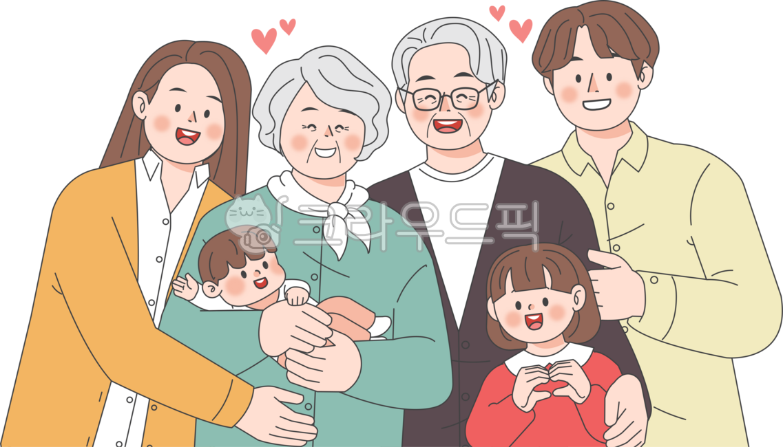 가족,대가족,캐릭터,일러스트,어린이,행복,사랑,화목한,부부,노인,할머니,할아버지,복지,상반신