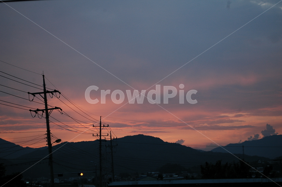 노을,하늘,구름,전봇대,산,시골,시골하늘,자연,풍경,nature,landscape