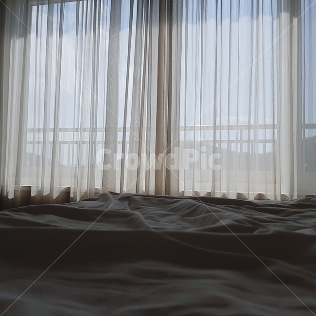 커튼,침대,물결,호텔,빛,자유
