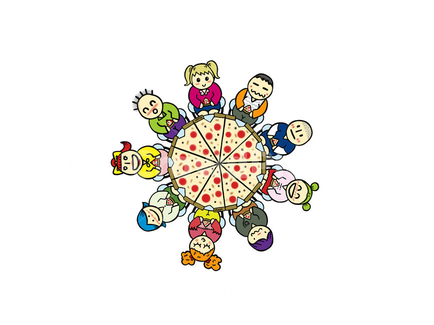 pizza,circle,children,child,cute,holiday,character,illustration,피자,원형,테이블,아이들,소년,소녀,휴일,회식,그래픽,일러스트레이션,graphic,illustration