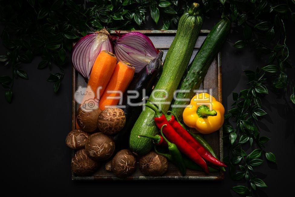 배경,음식재료,야채,모듬야채,요리전,호박,파프리카,고추,빨간고추,표고버섯,당근,양파,적색양파,오이,신선한,프래쉬,신선도,깨끗한,재료,유기농,유기농야채,급식,배식,푸드,힐링,건강한,건강식,야채쥬스,요리,어두운,스튜디오,탑뷰,연출,연출컷,마트,할인,세일,오가닉,건강,다이어트,다이어트식품,건강한식품,손질된,음식,채소,야채,vegetables