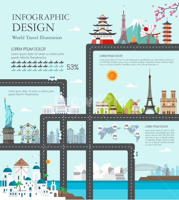 infographic,kremlin,windmill,flat design,Arc de Triomphe,santorini,Cremeuline,mount fuji,vacation,land mark,travel,The Eiffel Tower,statue of Liberty