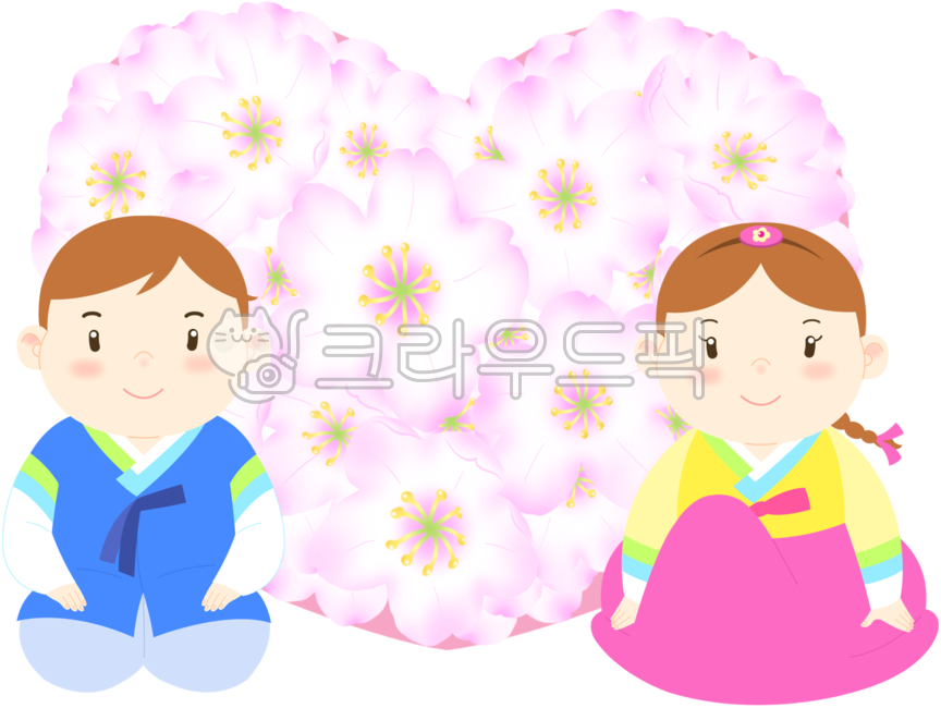 한복,한국전통,남녀한쌍,아동한복,어린이한복,꽃하트,벚꽃,봄꽃,하트모양,남자한복,여자한복,새배,절하는모습,새해인사,명절,예절,설날,추석,한가위,flower,petal,꽃잎,person