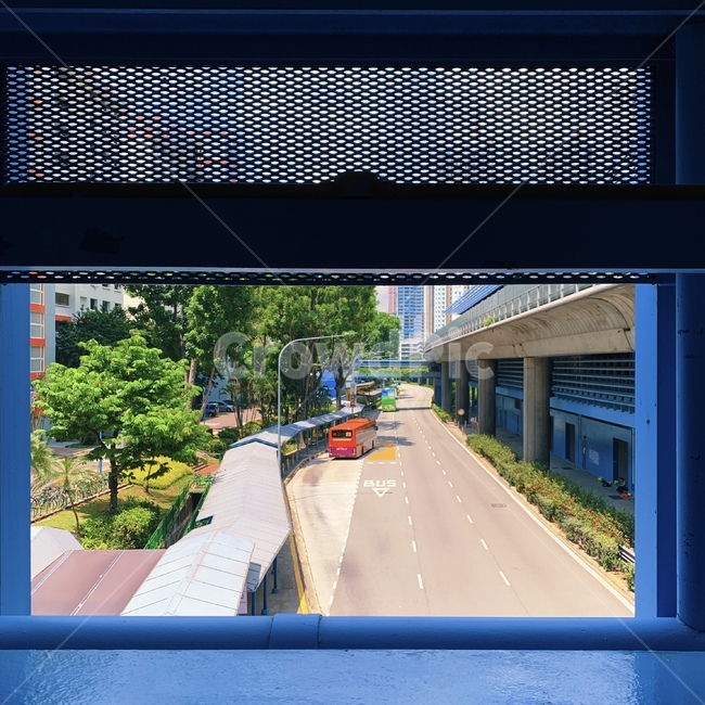 풍경,싱가포르,동남아,감성,파란색,블루,비비드,창문,창밖,버스,길