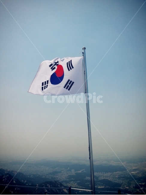 북한산,서울,정상,날씨좋음,배경,태극기