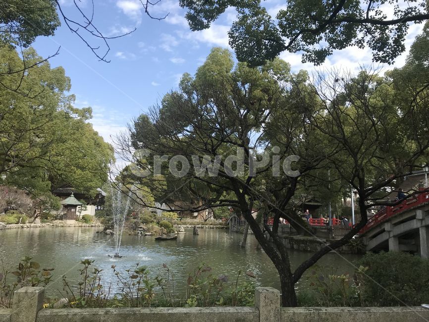 다자이후텐만구,다자이후,후쿠오카,후쿠오카근교,연못,맑은날,분수,일본