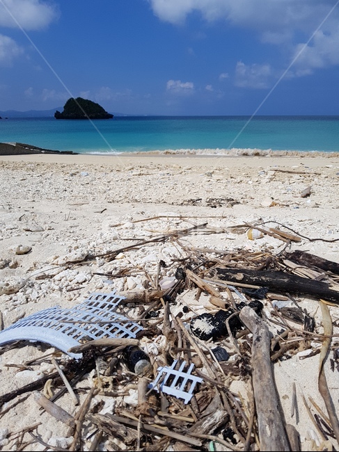오키나와,바다,쓰레기,오염,환경,섬,하늘,파랑,sky,okinawa,garbage,blue,해변,beach,sand,모래,캔,파도,wave,자연,풍경,nature,landscape,wood,나무
