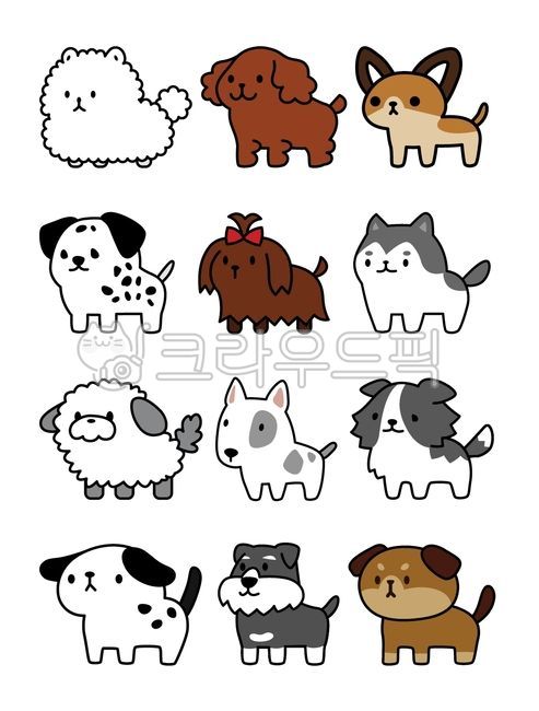 강아지,일러스트,개,강아지일러스트,귀여운,푸들,비숑,치와와,달마시안,요크셔테리어,허스키,바우와우,바둑이,슈나우저,슈나우져,서있는,단순화,캐릭터
