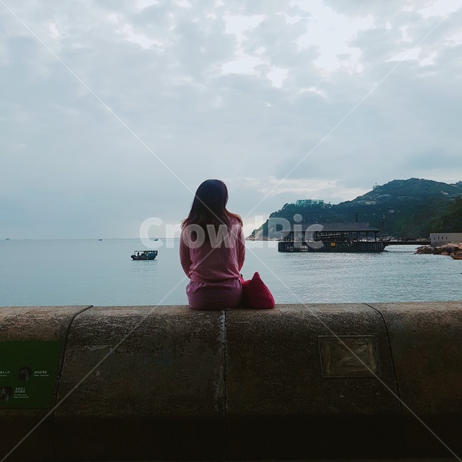 뒷모습,바다,홍콩,풍경,여자