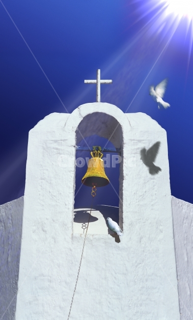 그리스,종탑,십자가,종,비들기,동물,animal,조류,새,birds,종교,신앙,religion,belief,faith