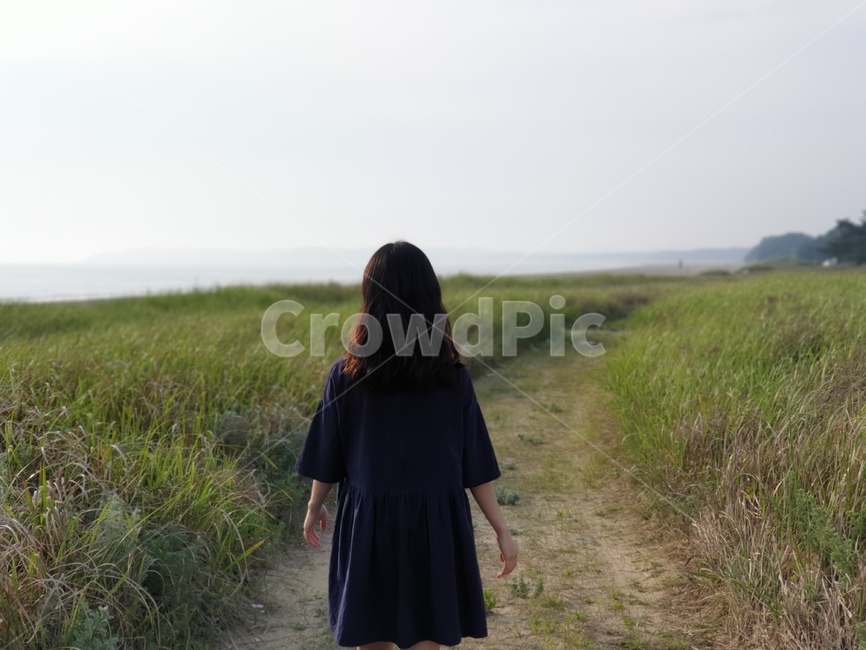여자,바닷가,풀숲,오후,여행,사람,인물,인간,human,person,여성,여자,woman,female,lady